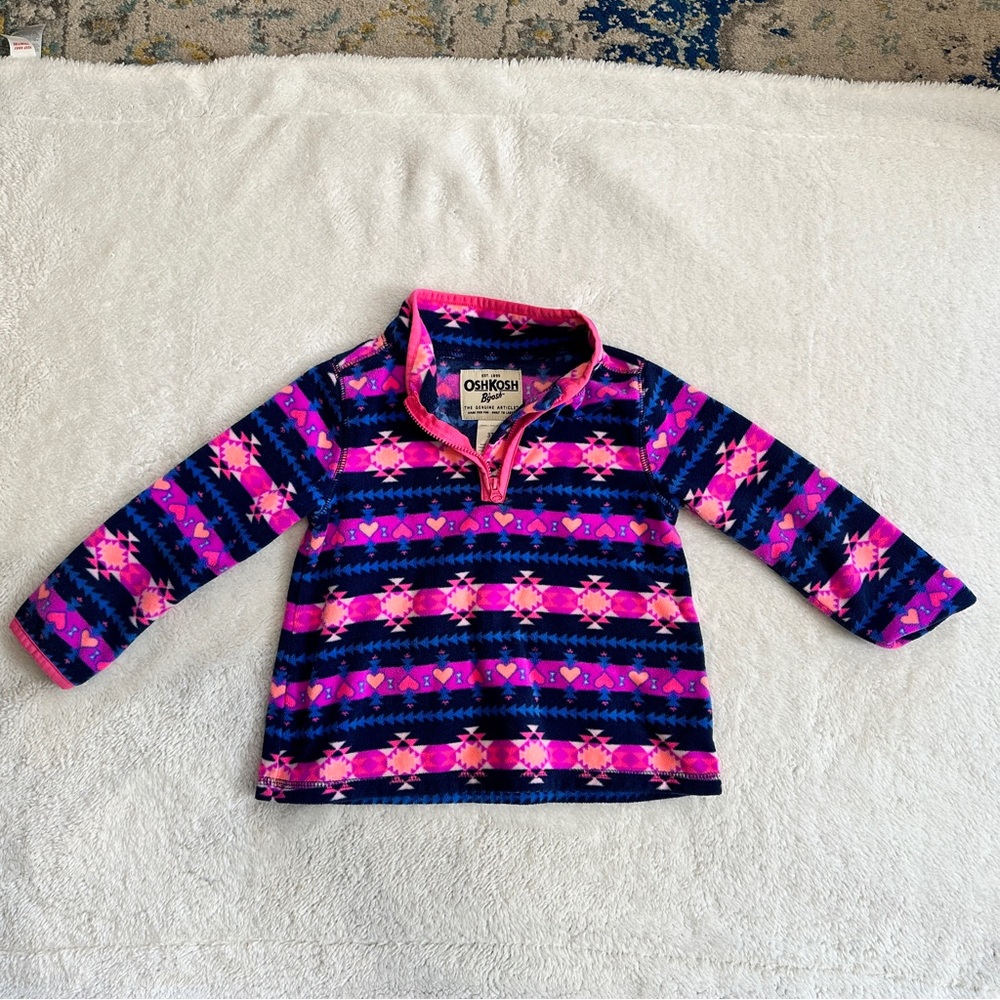 Osh Kosh B’Gosh quarter zip pullover fleece pink purple navy Aztec print sz 3T